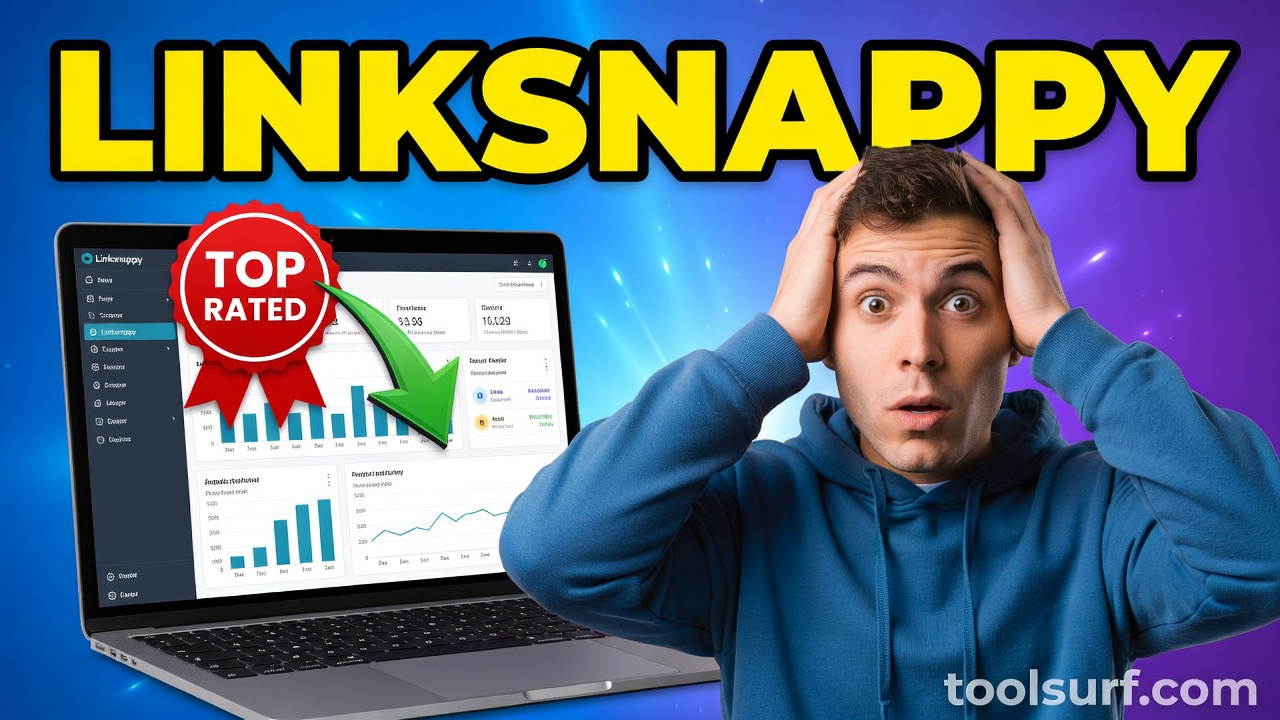 YouTube thumbnail style blog featured image, 16:9 landscape. Large bold yellow blocky text with blac