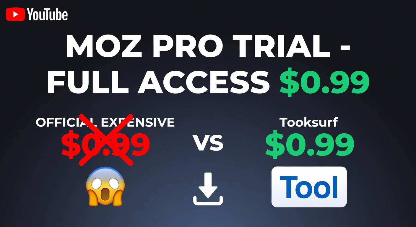 YouTube thumbnail marketing style. Bold white text "MOZ PRO TRIAL - FULL ACCESS $0.99".
Spli