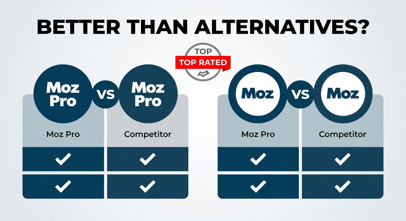 YouTube thumbnail marketing style. Bold text "BETTER THAN ALTERNATIVES?"
Moz Pro Trial icon 