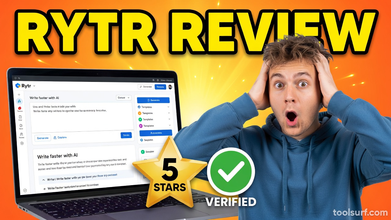 YouTube thumbnail style blog featured image, 16:9 landscape. Large bold yellow blocky text with blac