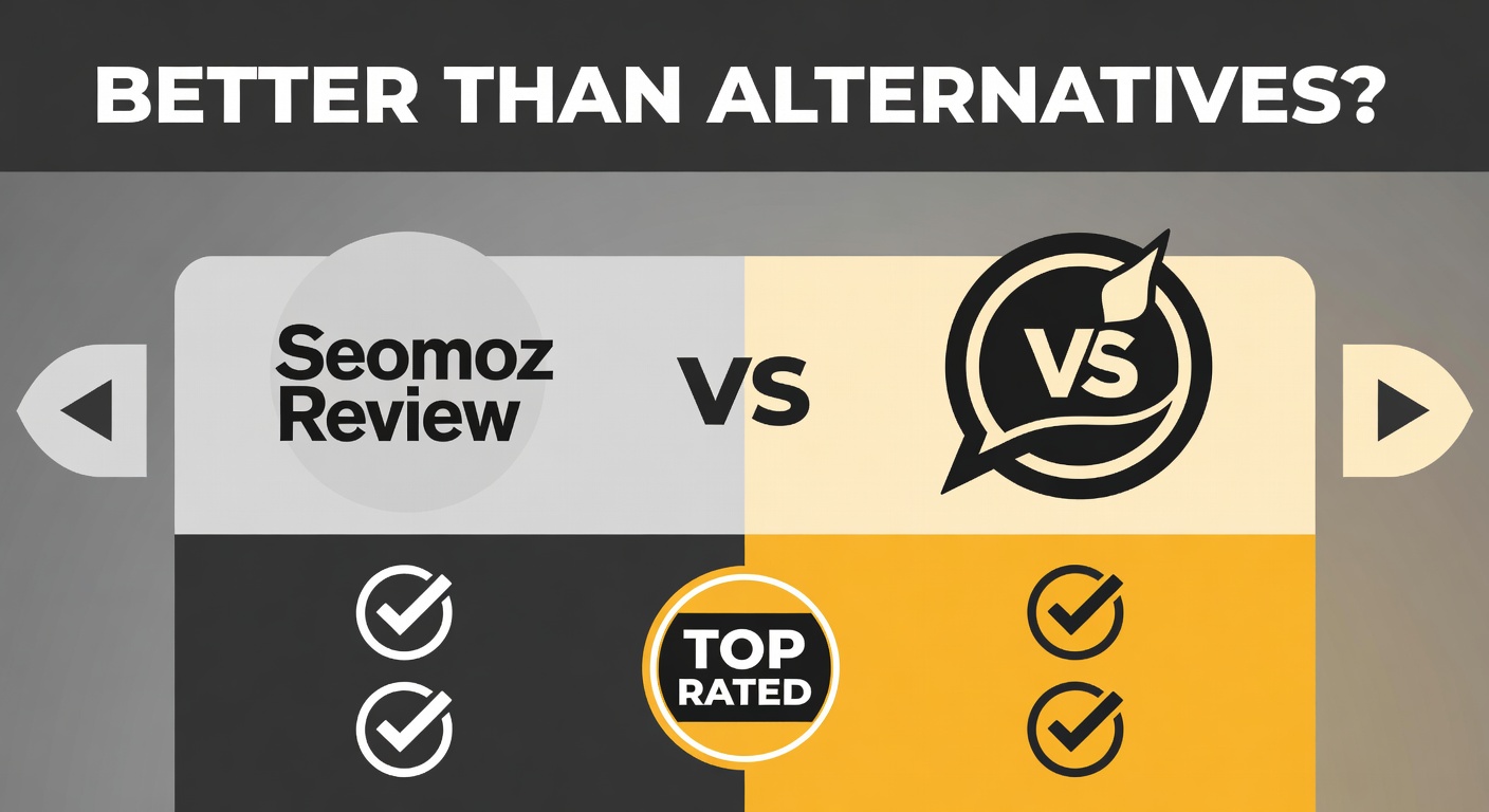 YouTube thumbnail marketing style. Bold text "BETTER THAN ALTERNATIVES?"
Seomoz Review icon 