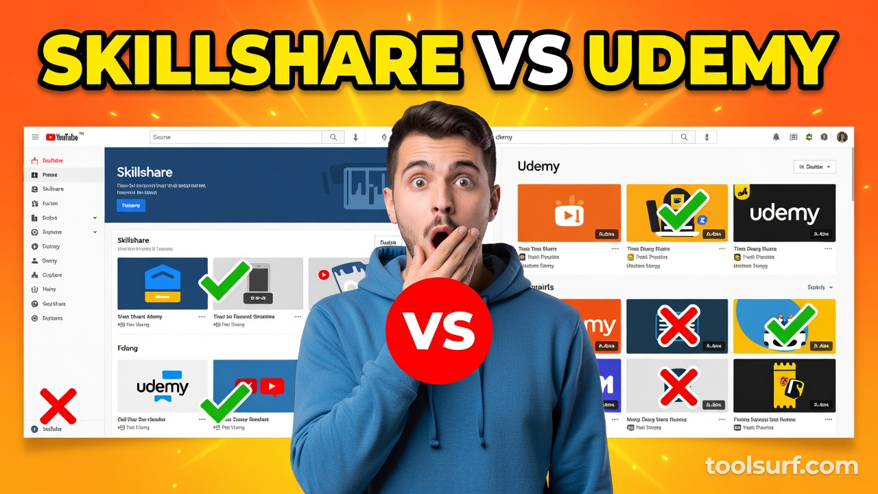 YouTube thumbnail style blog featured image, 16:9 landscape. Large bold yellow blocky text with blac