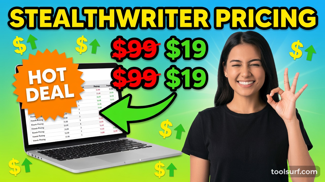 YouTube thumbnail style blog featured image, 16:9 landscape. Large bold yellow blocky text with blac