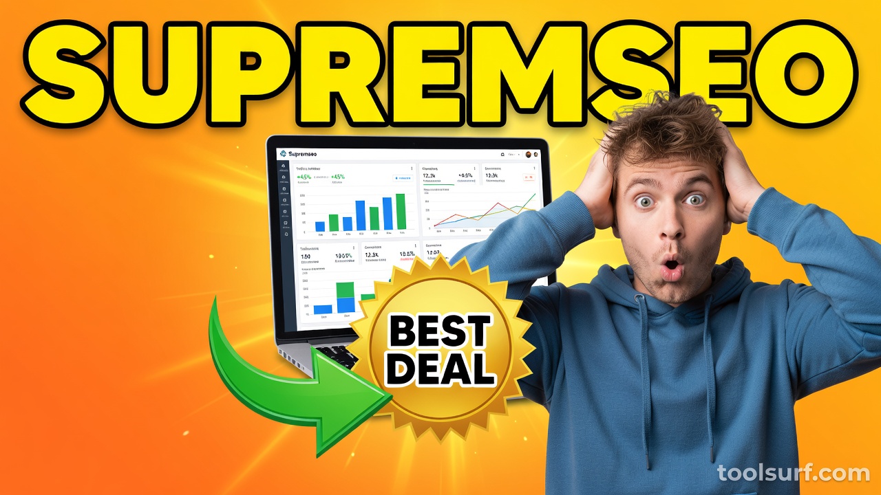 YouTube thumbnail style blog featured image, 16:9 landscape. Large bold yellow blocky text with blac