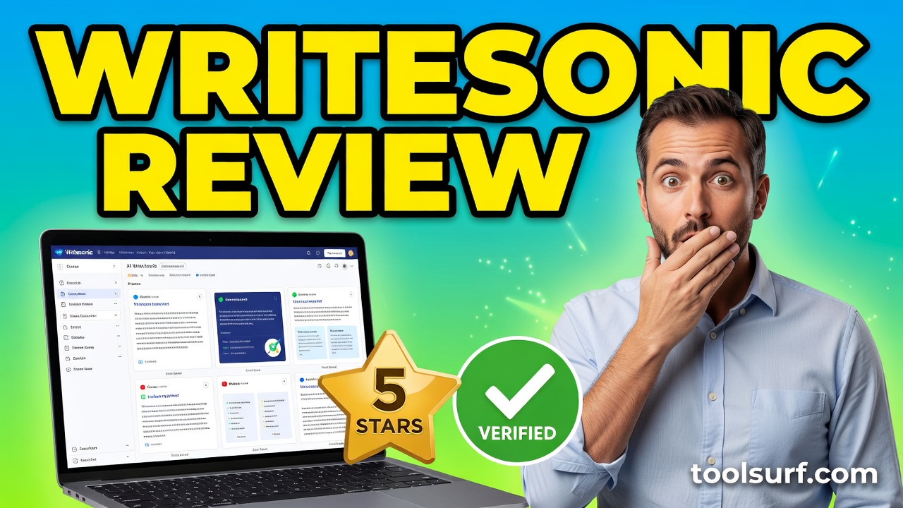YouTube thumbnail style blog featured image, 16:9 landscape. Large bold yellow blocky text with blac