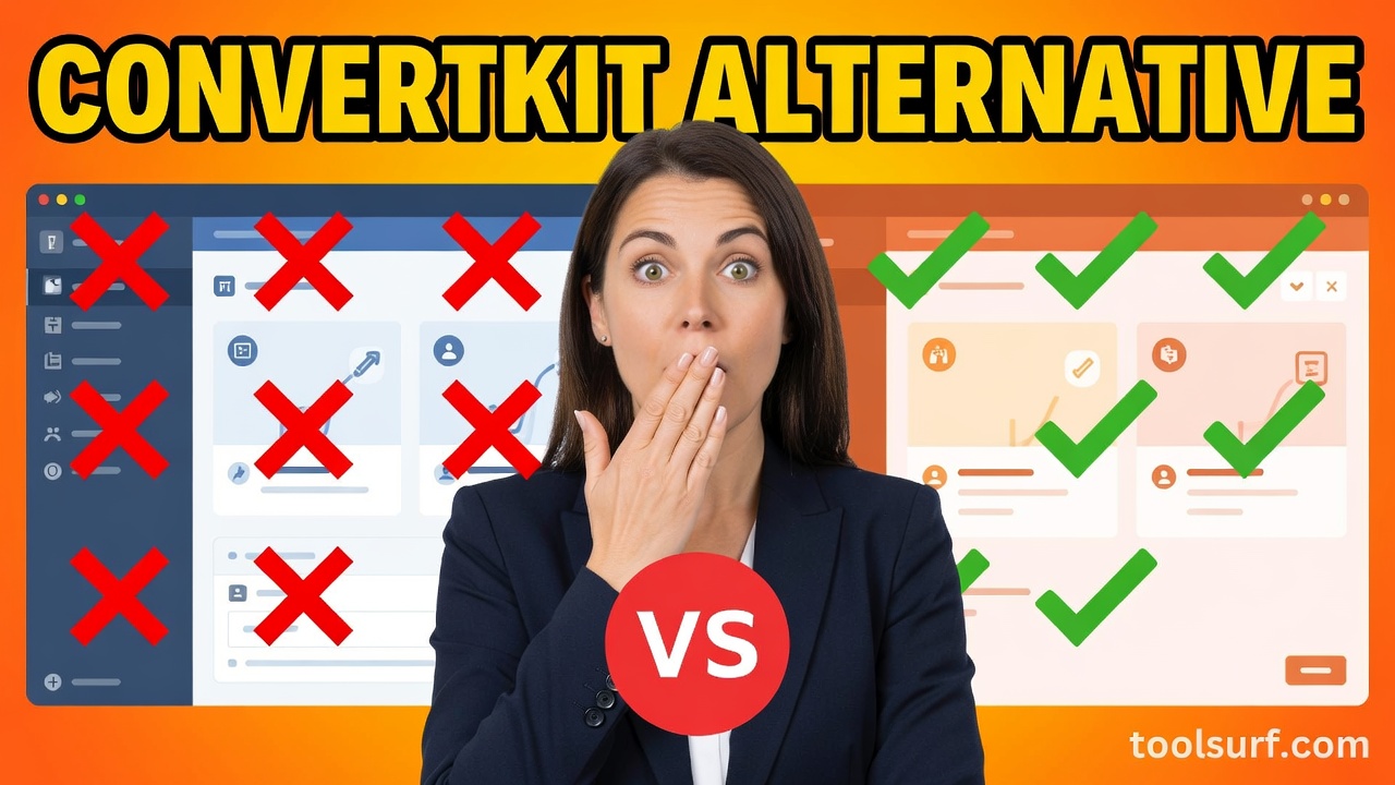 YouTube thumbnail style blog featured image, 16:9 landscape. Large bold yellow blocky text with blac