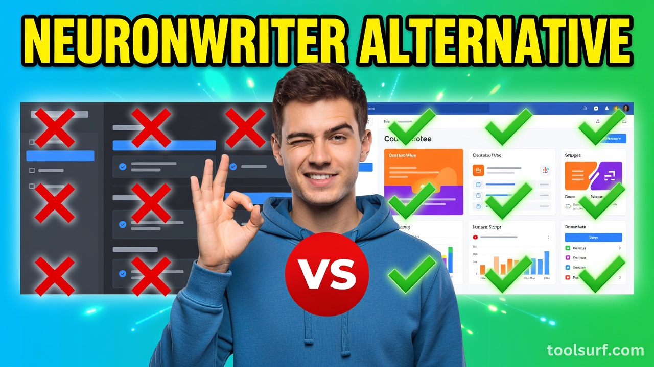 YouTube thumbnail style blog featured image, 16:9 landscape. Large bold yellow blocky text with blac