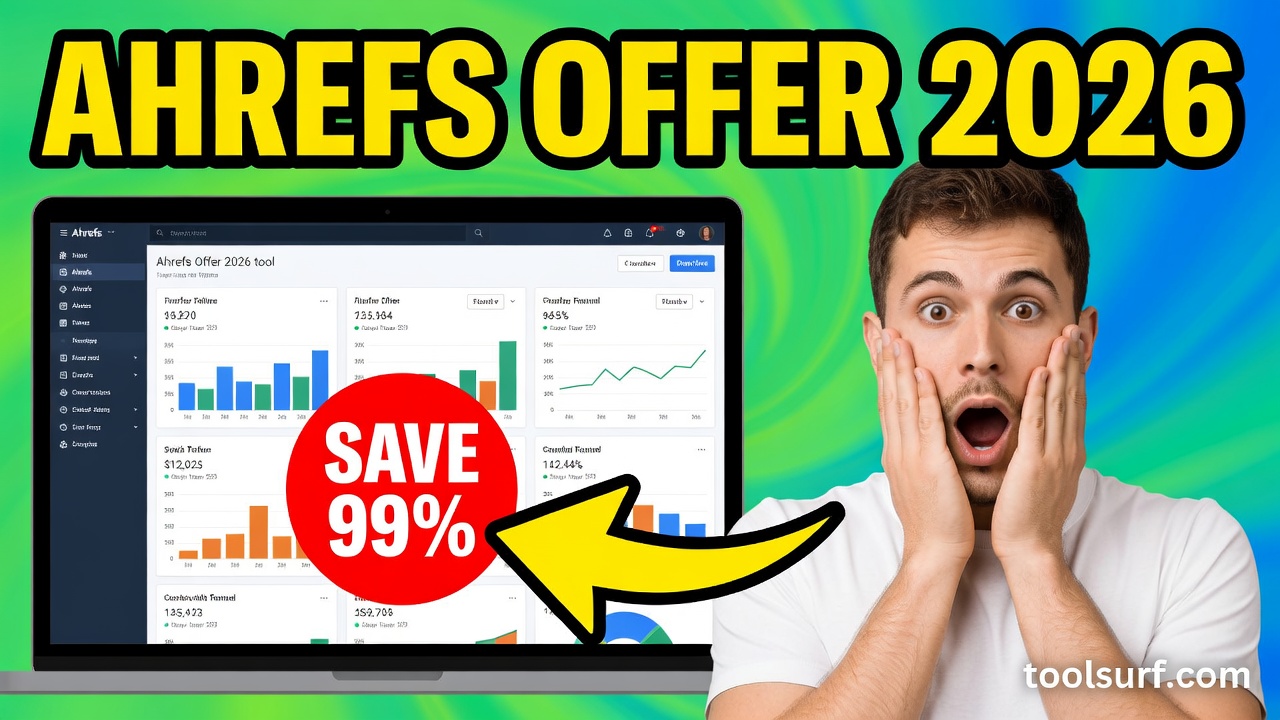 YouTube thumbnail style blog featured image, 16:9 landscape. Large bold yellow blocky text with blac