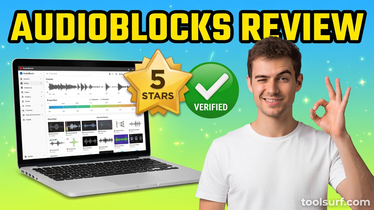 YouTube thumbnail style blog featured image, 16:9 landscape. Large bold yellow blocky text with blac