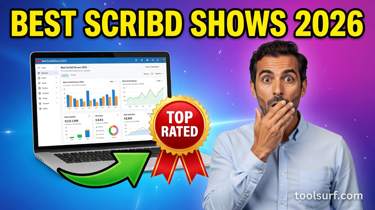 YouTube thumbnail style blog featured image, 16:9 landscape. Large bold yellow blocky text with blac