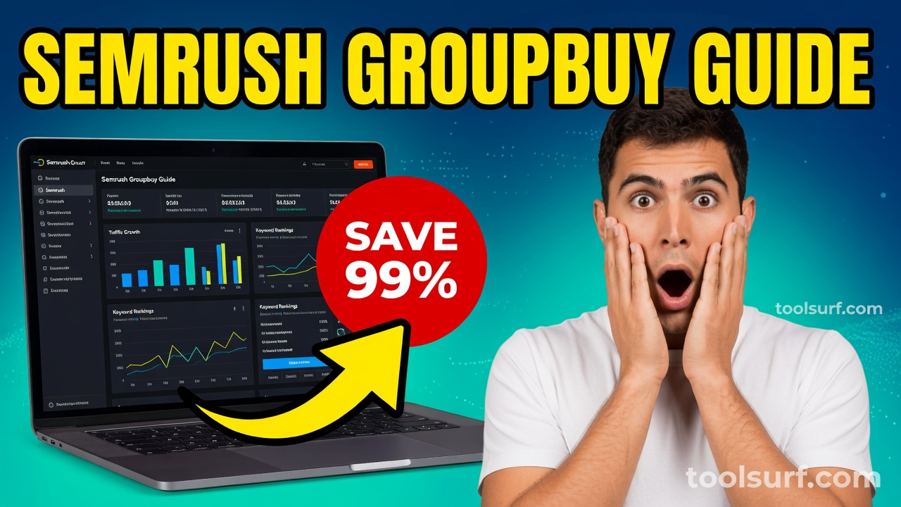 YouTube thumbnail style blog featured image, 16:9 landscape. Large bold yellow blocky text with blac