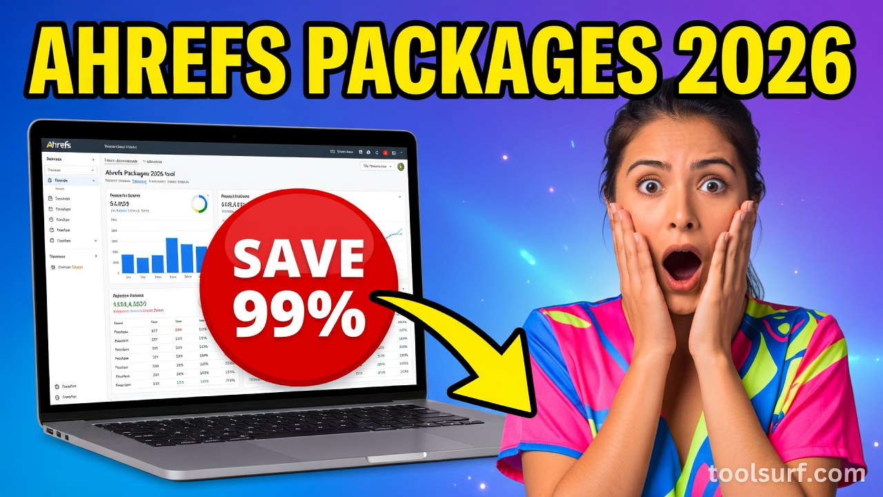 YouTube thumbnail style blog featured image, 16:9 landscape. Large bold yellow blocky text with blac